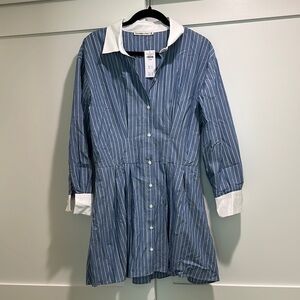Abercrombie & Fitch Blue and White Striped Shirt Dress Size M NWT